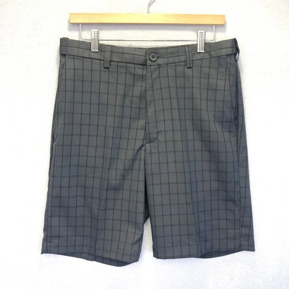 Haggar Cool 18 Pro Shorts Mens‎ 32 Gray Plaid Performance Golf Business Casual